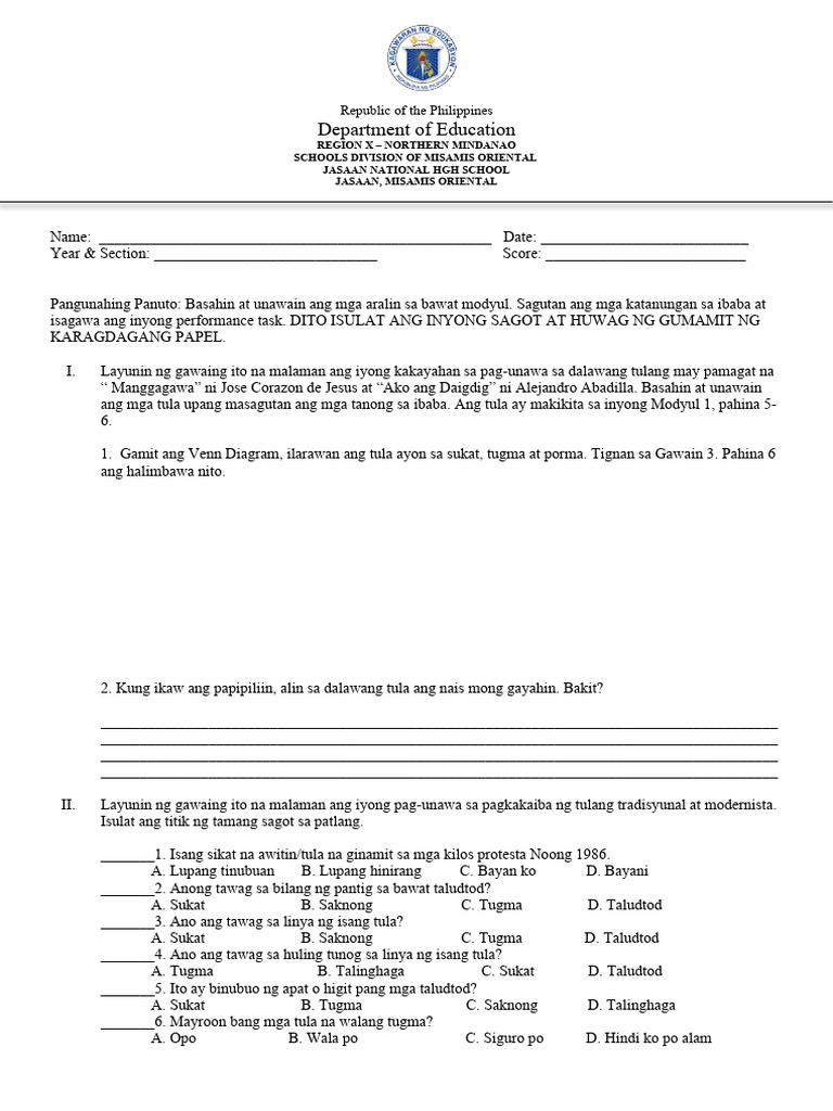 Worksheets 2 Filipino 8 | PDF