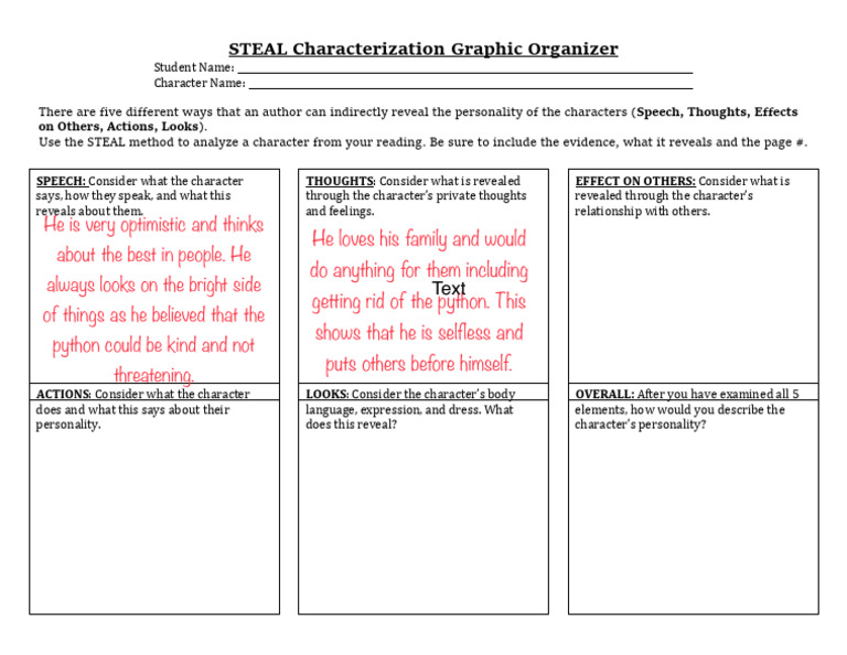 Steal Characterization Graphic Organizer 1 PDF