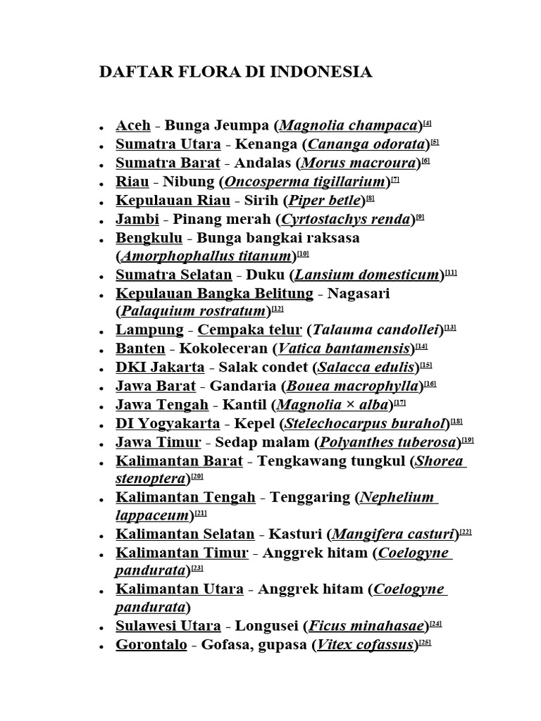 Cuplikan daftar flora Indonesia