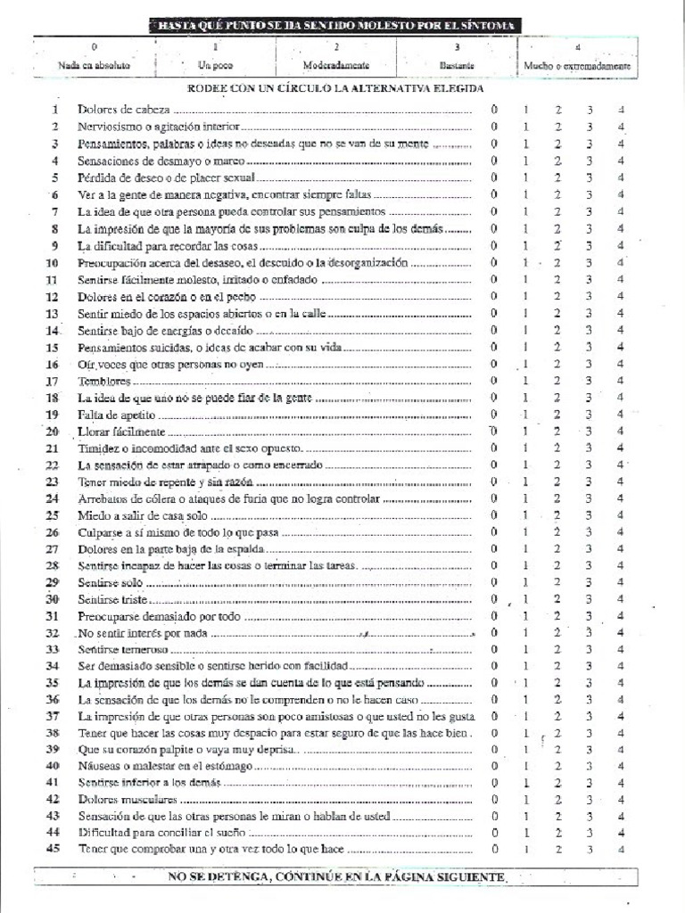 SCL - 90 - Cuestionario 1 | PDF