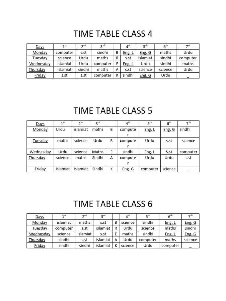 Time Table PDF
