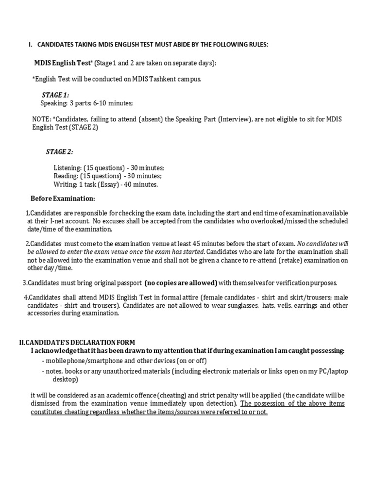 MDIS English Test Guidelines and Rules | PDF | Online And Offline | Justice