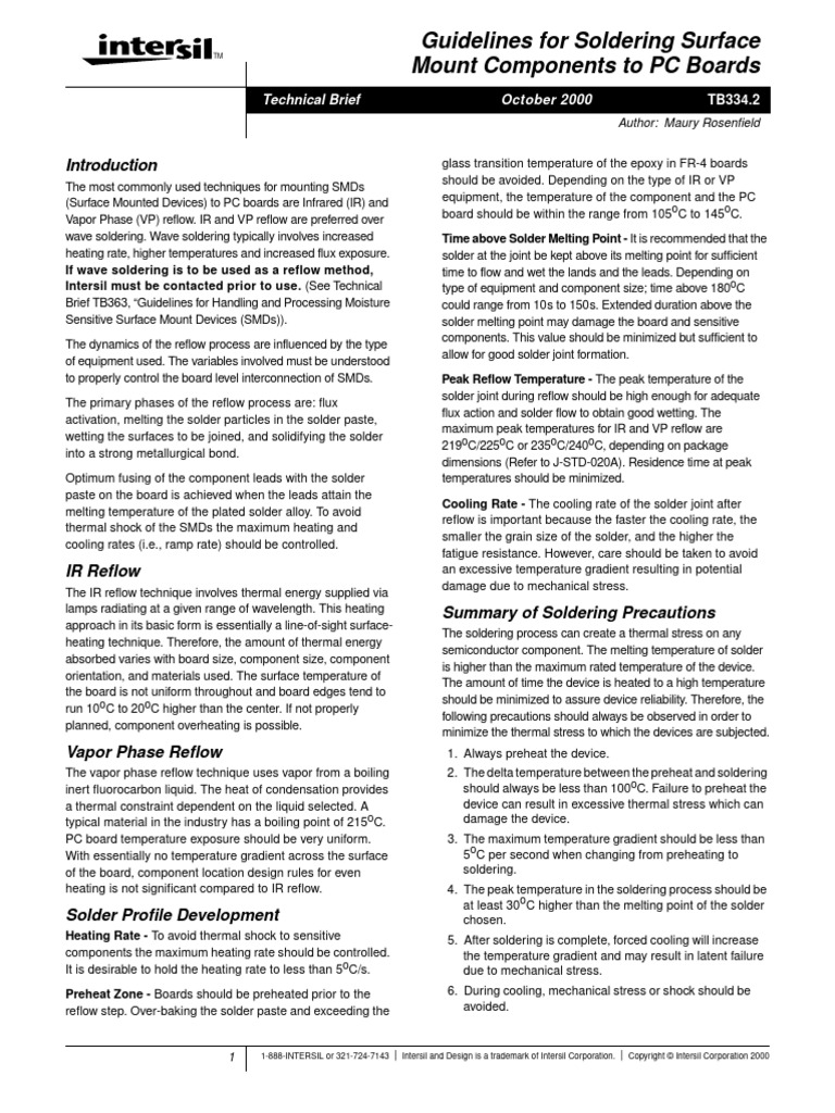 tb334 Guidelines For Soldering Surface Mount | PDF | Soldering | Solder