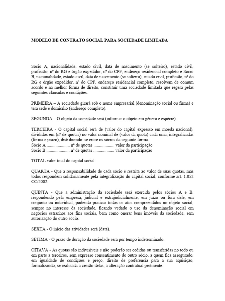 Modelo de Contrato Social para Ltda. | PDF | Justiça | Crime e Violência