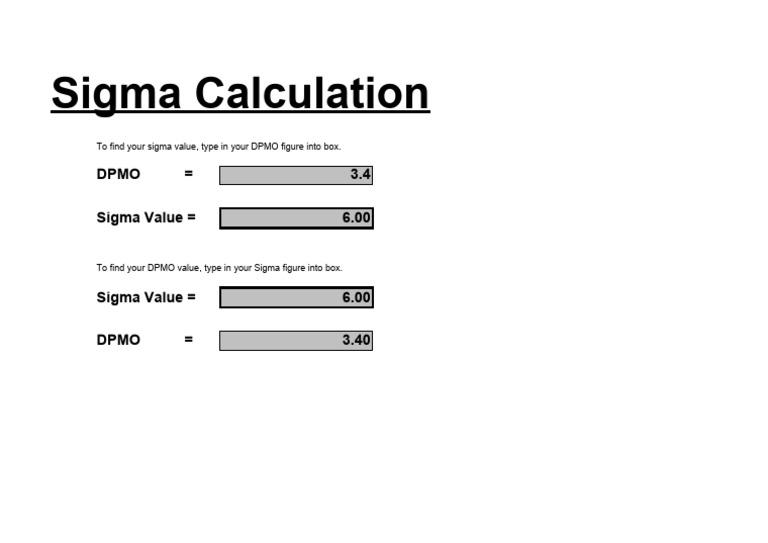 Calculate Sigma From Dpmo – Calculadora De Sigma – WYCK
