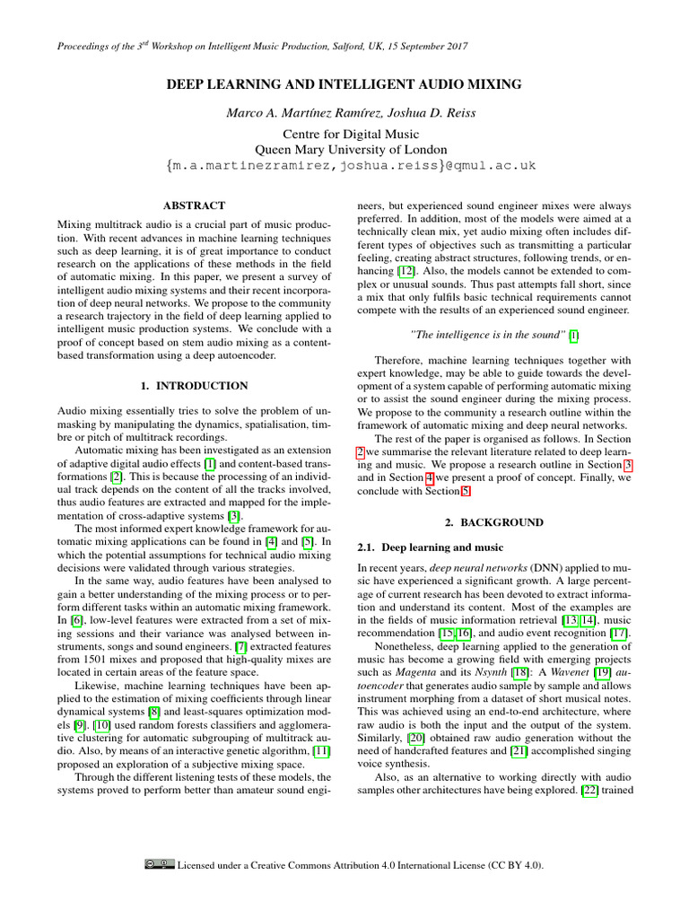 Deep Learning for Intelligent Audio Mixing | PDF | Deep Learning ...