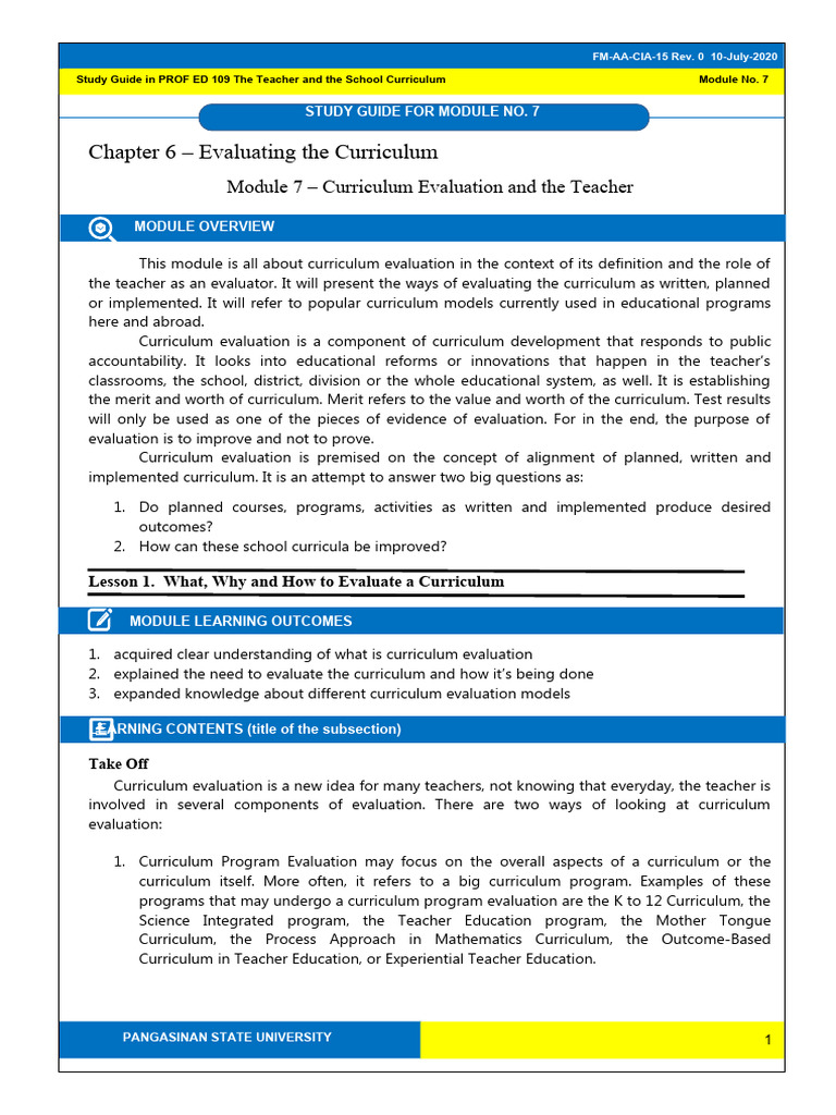 Curriculum Evaluation Guide for Teachers | PDF | Curriculum | Evaluation