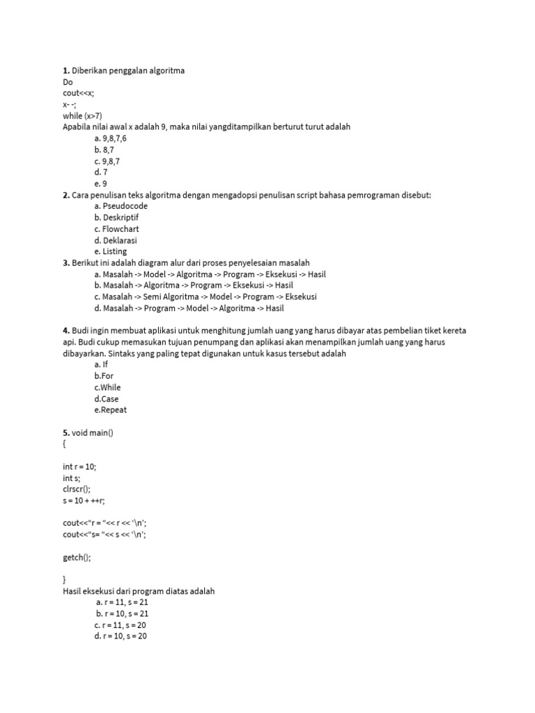 Soal UTS Algoritma dan Pemrograman | PDF