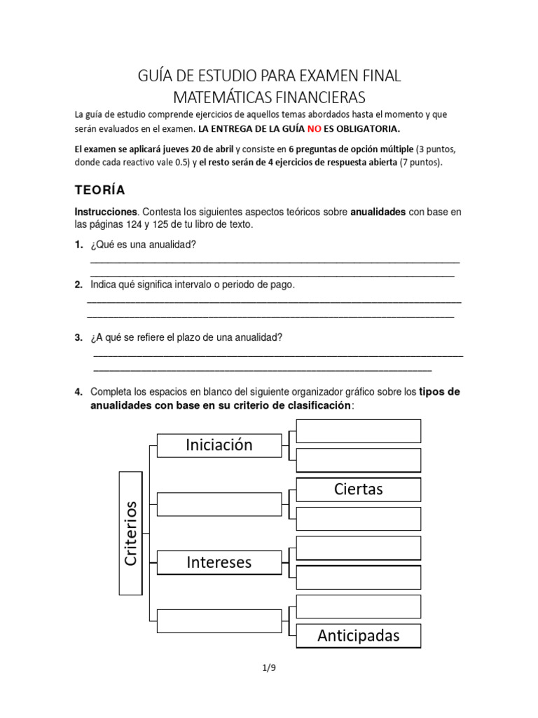 Guía de Estudio Examen Matemáticas Financieras | PDF | Interés ...