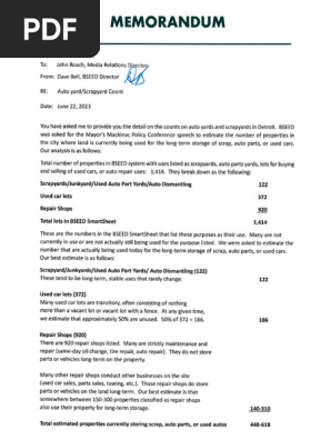 BSEED memo on auto scrap yards