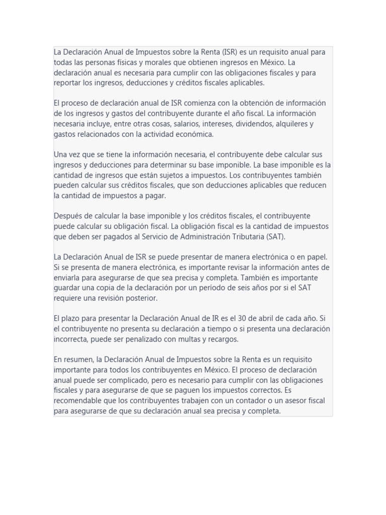 La Declaración Anual de Impuestos Sobre La Renta | PDF | Impuesto sobre ...