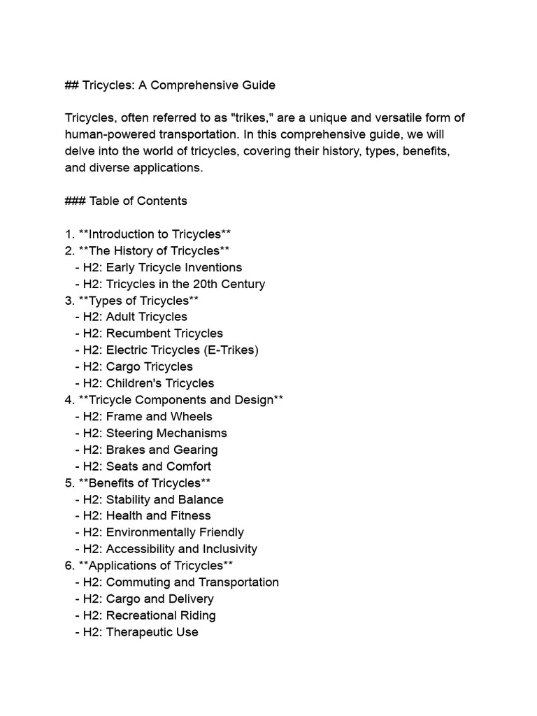  Tricycles A Comprehensive Guide PDF Vehicles Human Powered