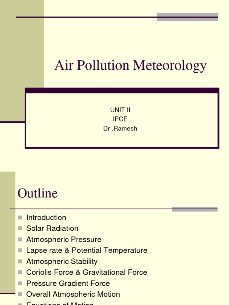Air Pollution Meteorology Unit Ii Pdf Atmosphere Of Earth Sun