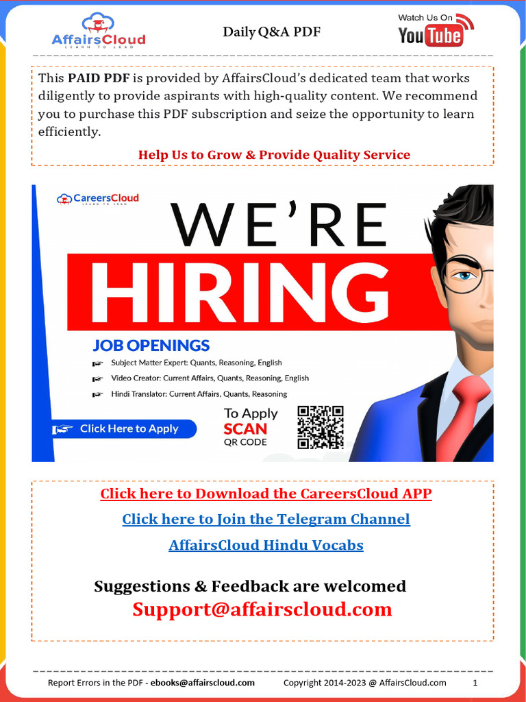 Current Affairs Q&A PDF September 17-19-2023 by Affairscloud 1 | PDF ...