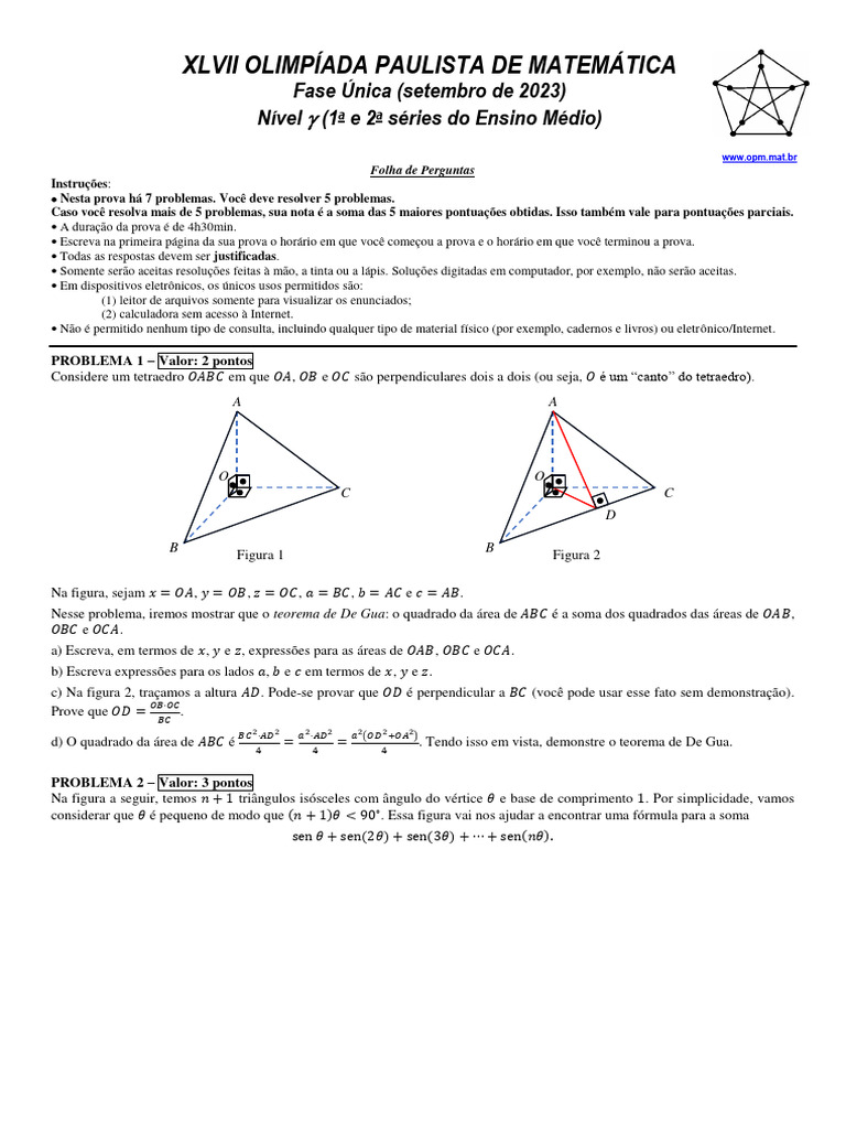 Prova da XLVII Olimpíada Paulista de Matemática | PDF | Matriz (Matemática)  | Números, image size:768x1024