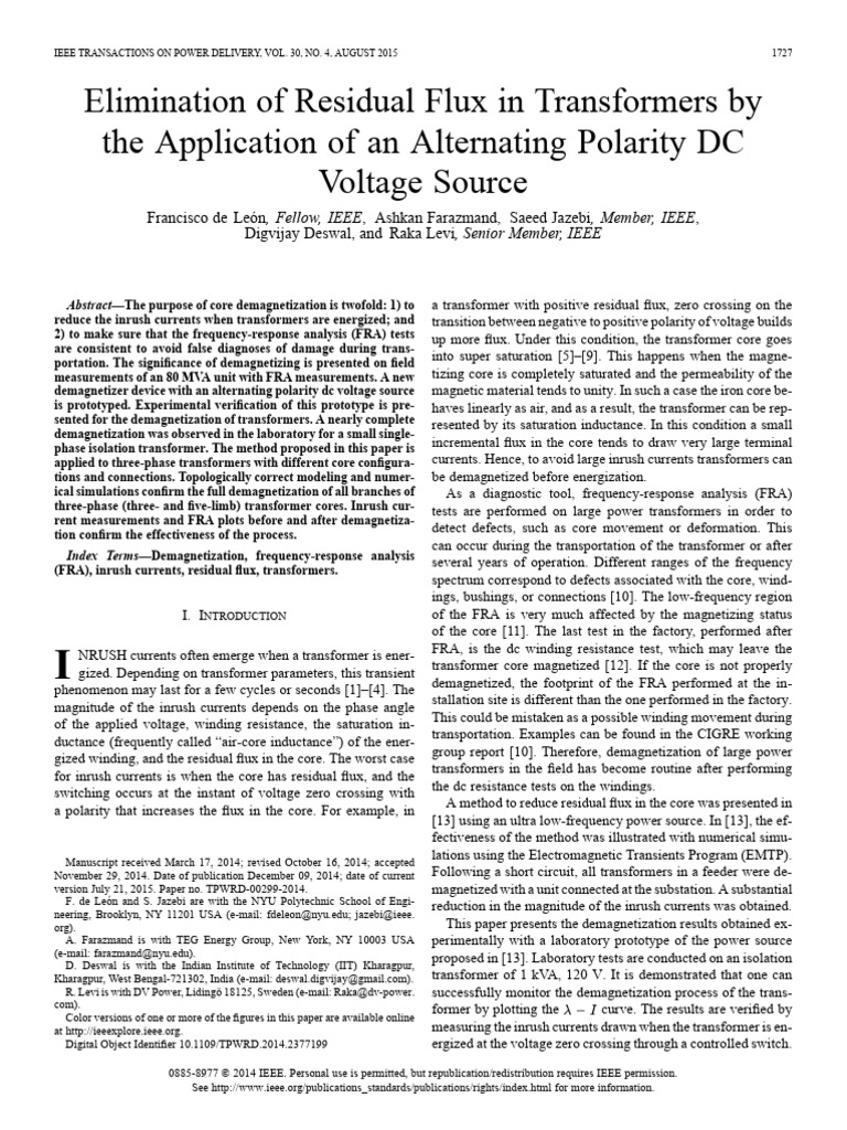 Elimination of Residual Flux in Transformers | PDF | Transformer ...