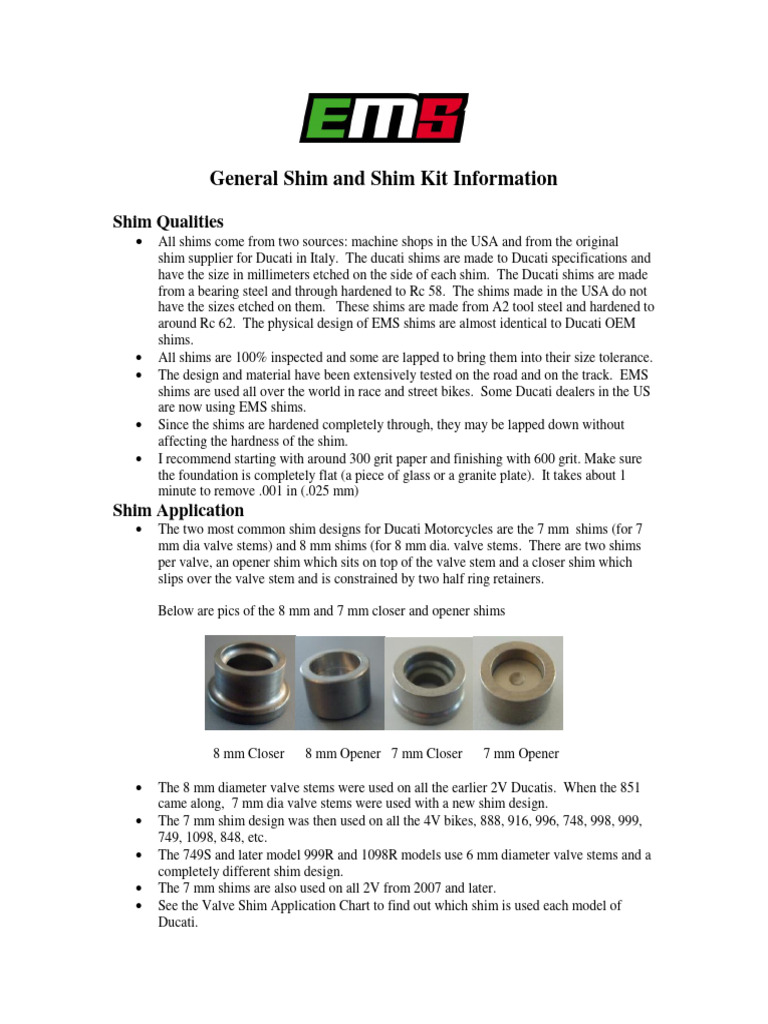 General Shim and Shim Kit Information052915 PDF Manufactured Goods Mechanical Engineering