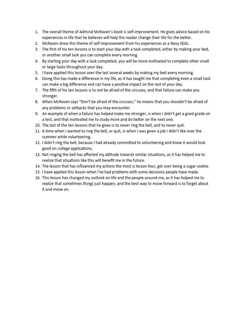 Make Your Bed Test PDF