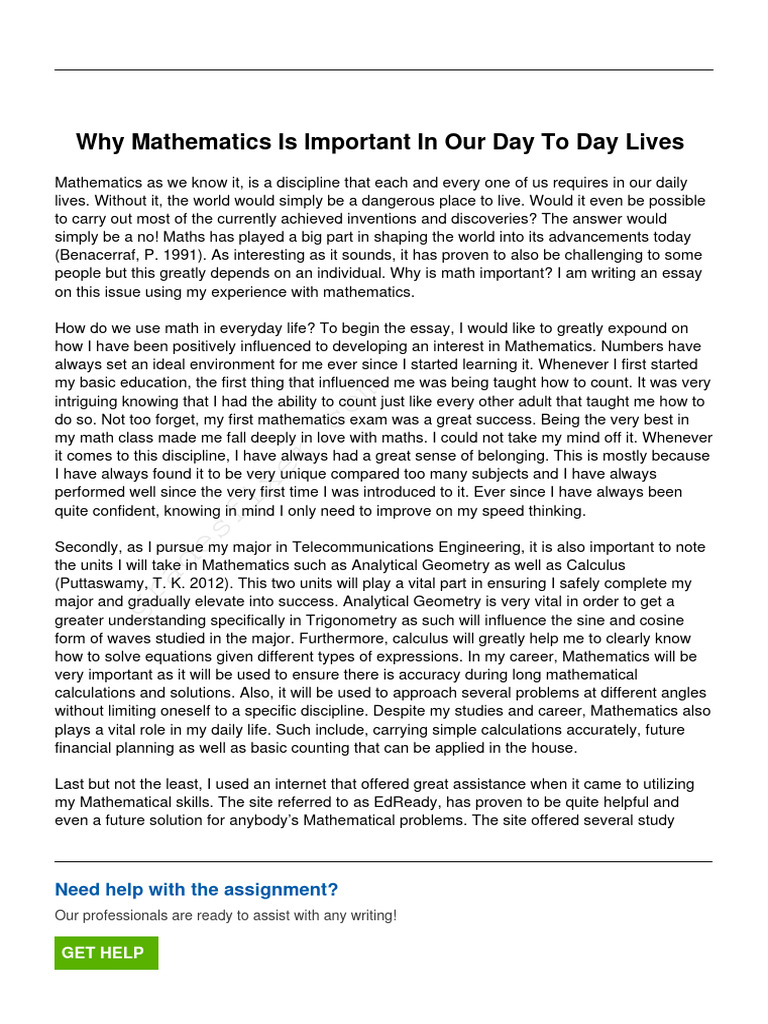 Why Mathematics Is Important in Our Day To Day Lives PDF