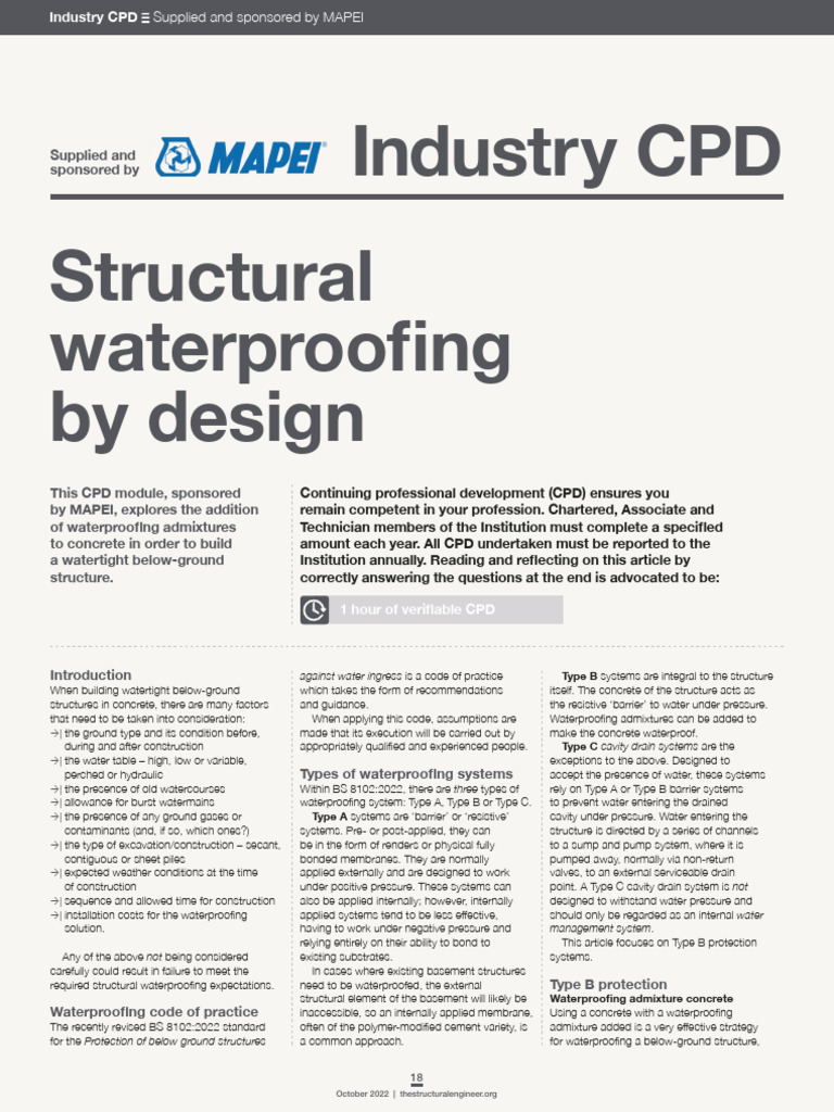 Type B Waterproofing for Concrete Structures | PDF | Concrete ...