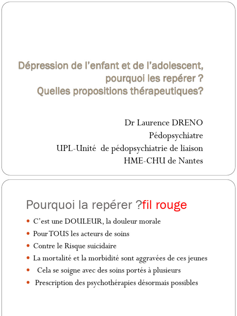 Dépression chez l'enfant et l'adolescent | PDF | Dépression ...