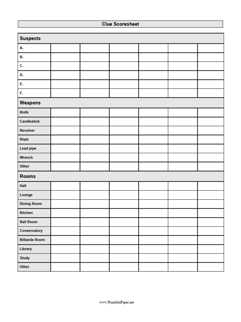 Clue Scoresheet | PDF