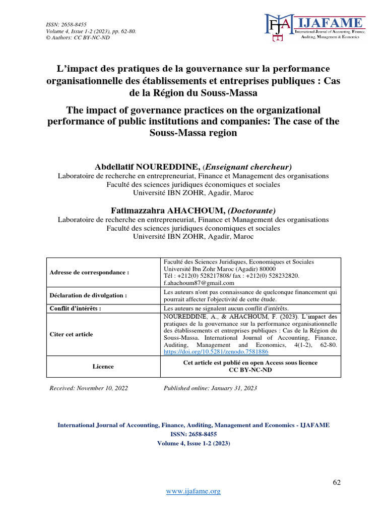 Gouvernance et performance publique au Maroc | PDF | Gouvernance ...
