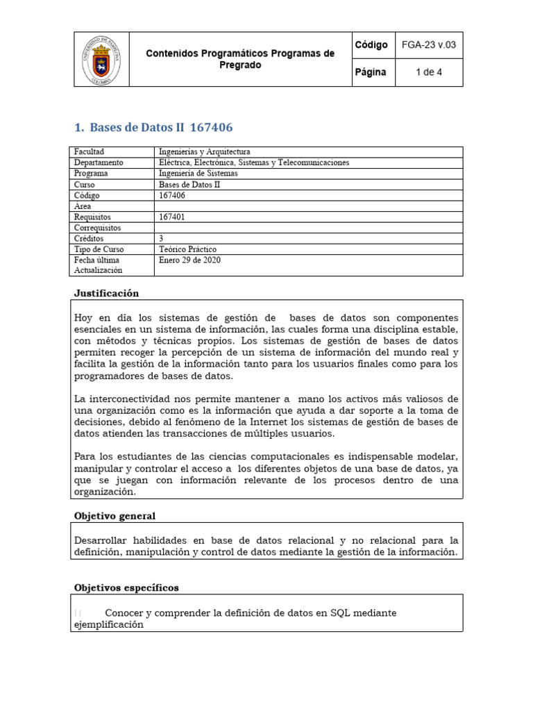 06 167406 Bases de Datos II | PDF | Bases de datos | No Sql