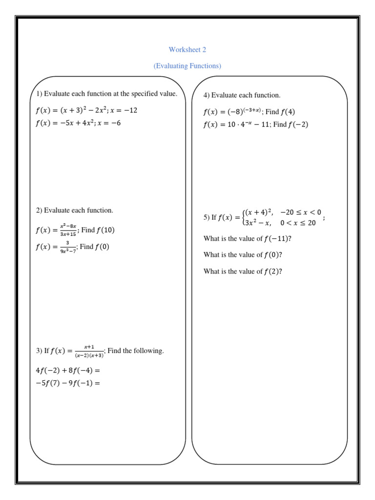 Worksheet 2 (Evaluating Functions) | PDF