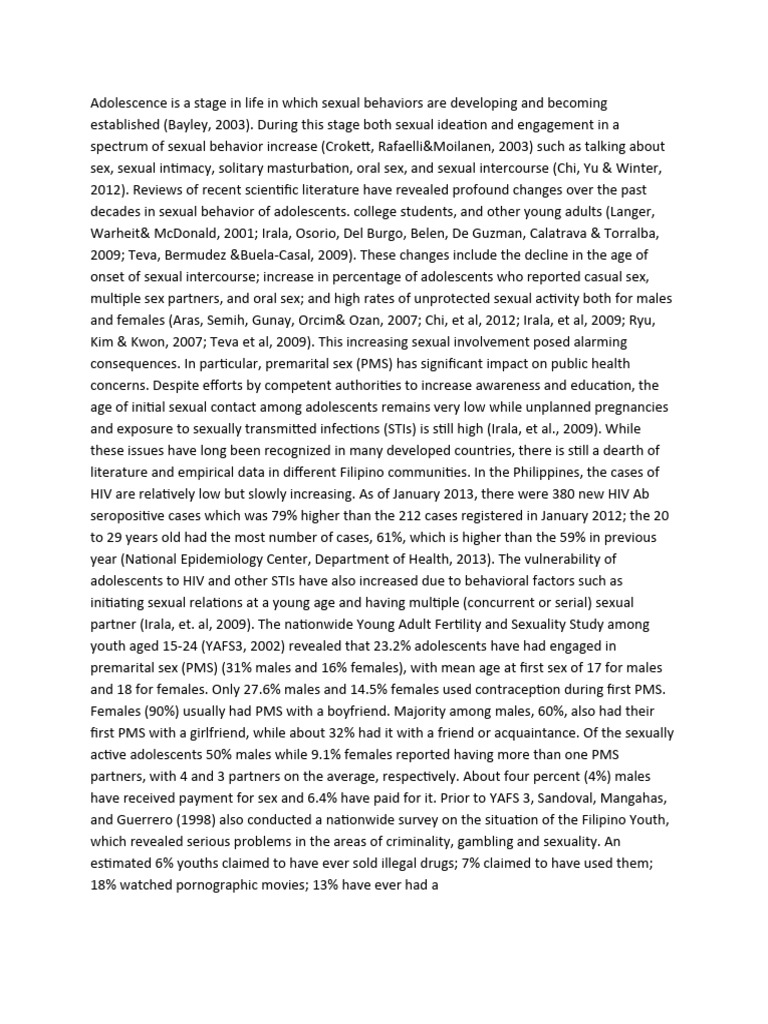 Adolescent Sexual Behavior in the Philippines | PDF | Adolescence ...