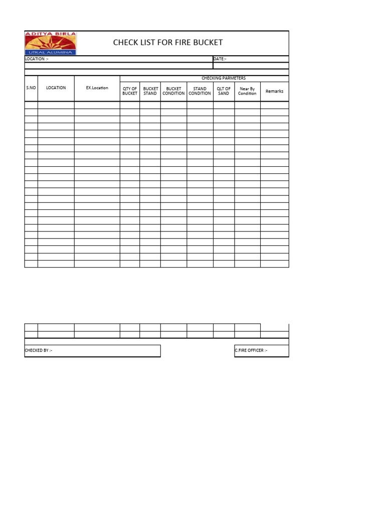 Fire Bucket Check List PDF