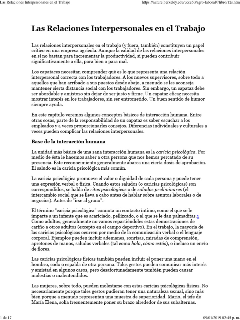 Las Relaciones Interpersonales en El Trabajo - Caricia Psicologica ...