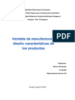 Variable de Manufactura y Diseño Caracteristicos de Los Productos