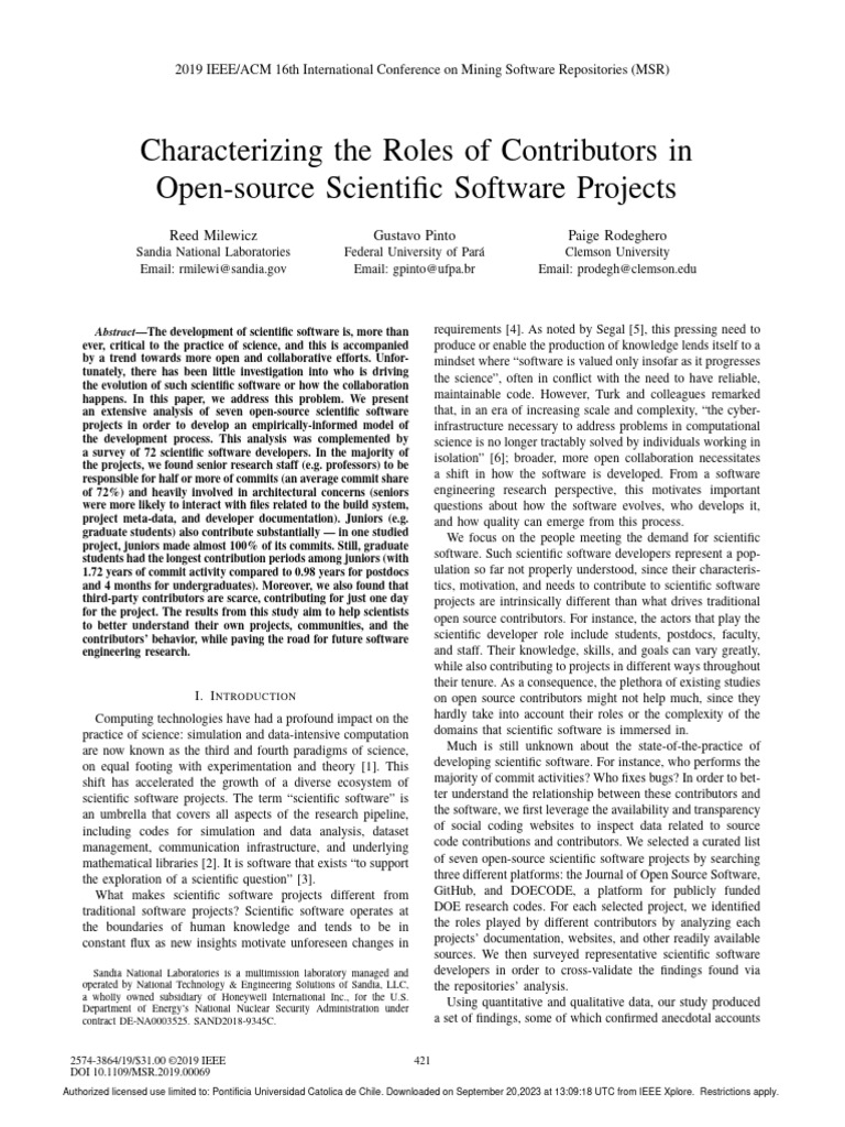 Roles of Contributors in Scientific Software | PDF | Science | Software
