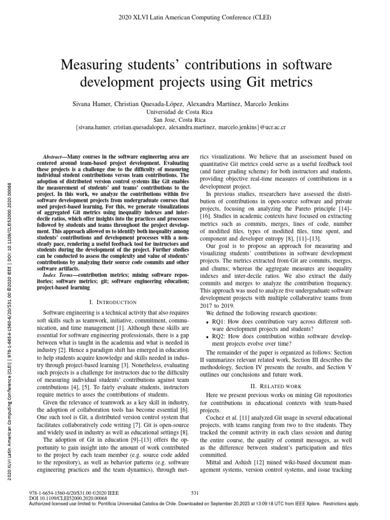 Measuring students contributions in software development projects