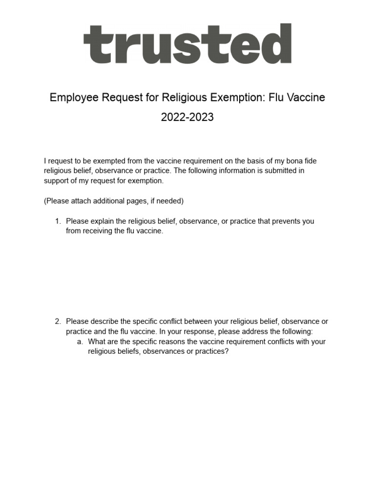 Flu Religious Exemption | PDF | Vaccines | Influenza