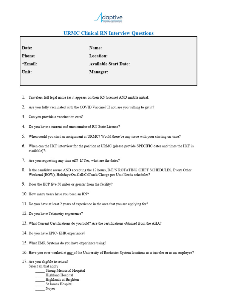URMC RN Interview Questions Guide PDF Public Services Social Programs