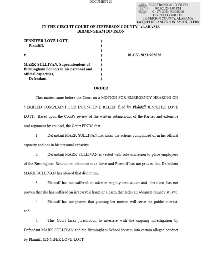 Jefferson County Judge's ruling in principal's lawsuit PDF Virginia