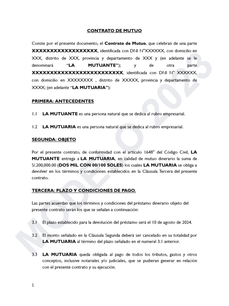 Modelo de Contrato de Mutuo Dinerario | PDF | Arbitraje | Ley común