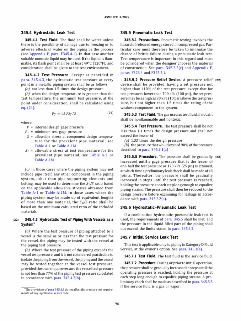 ASME B31.3-2022 Hydrostatic Testing Guide | PDF | Pressure | Leak