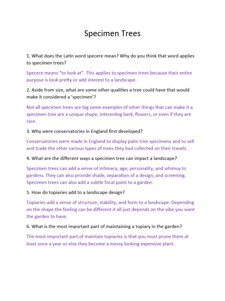 Specimen Trees Questions PDF Trees Gardens