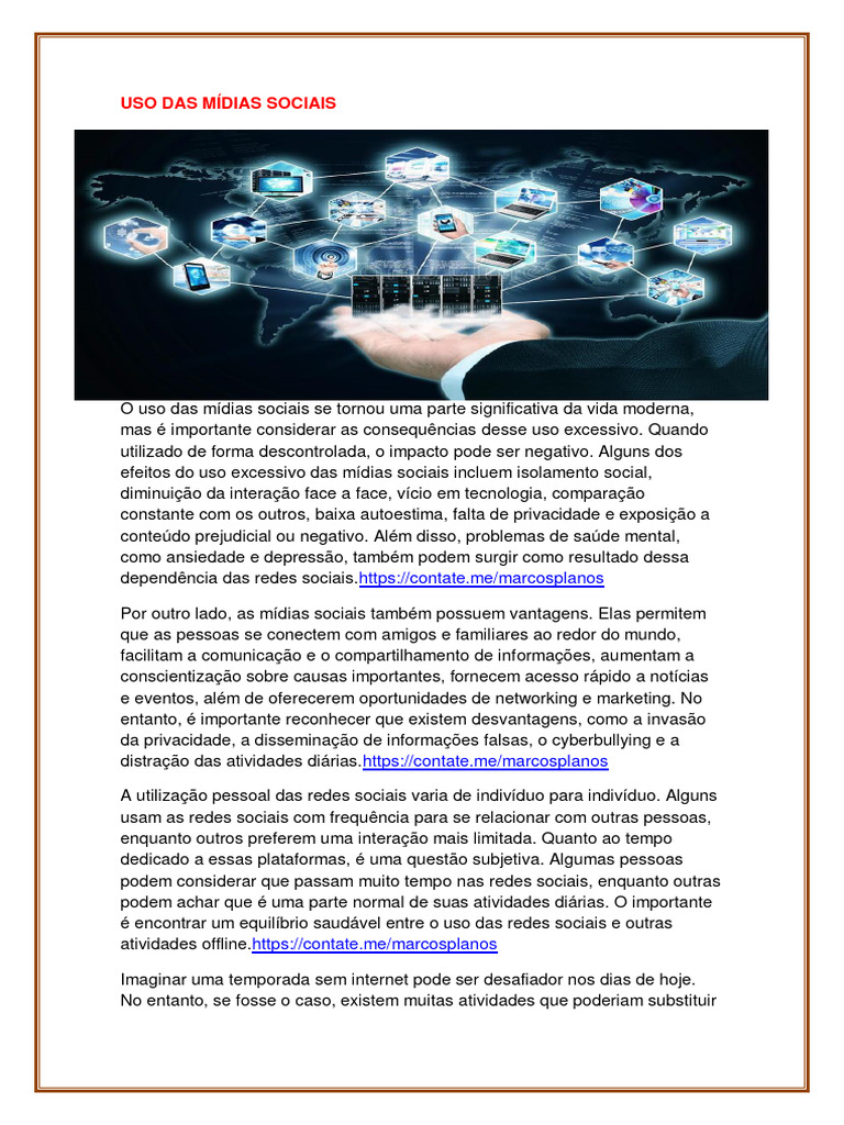 Uso Das Mídias Sociais | PDF | Rede de computadores | Redes sociais