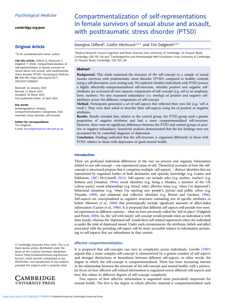 Compartmentalization in PTSD Survivors | PDF | Self Concept ...