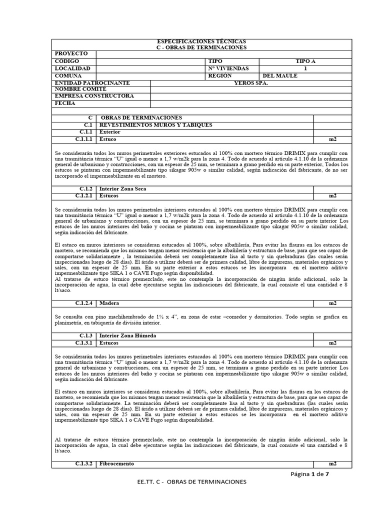 Form. Eett - C Obras de Terminacion (Rev1) | PDF | Aislamiento térmico ...
