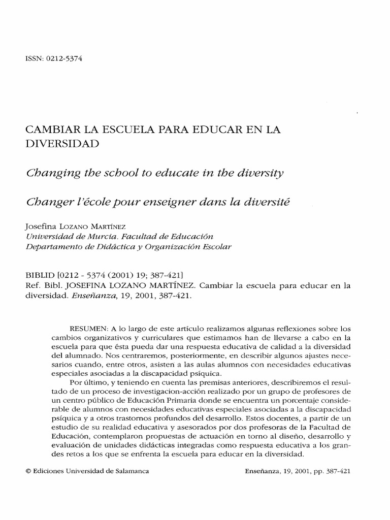 Cambiar La Escuela para Educar en La Diversidad | PDF | Plan de ...