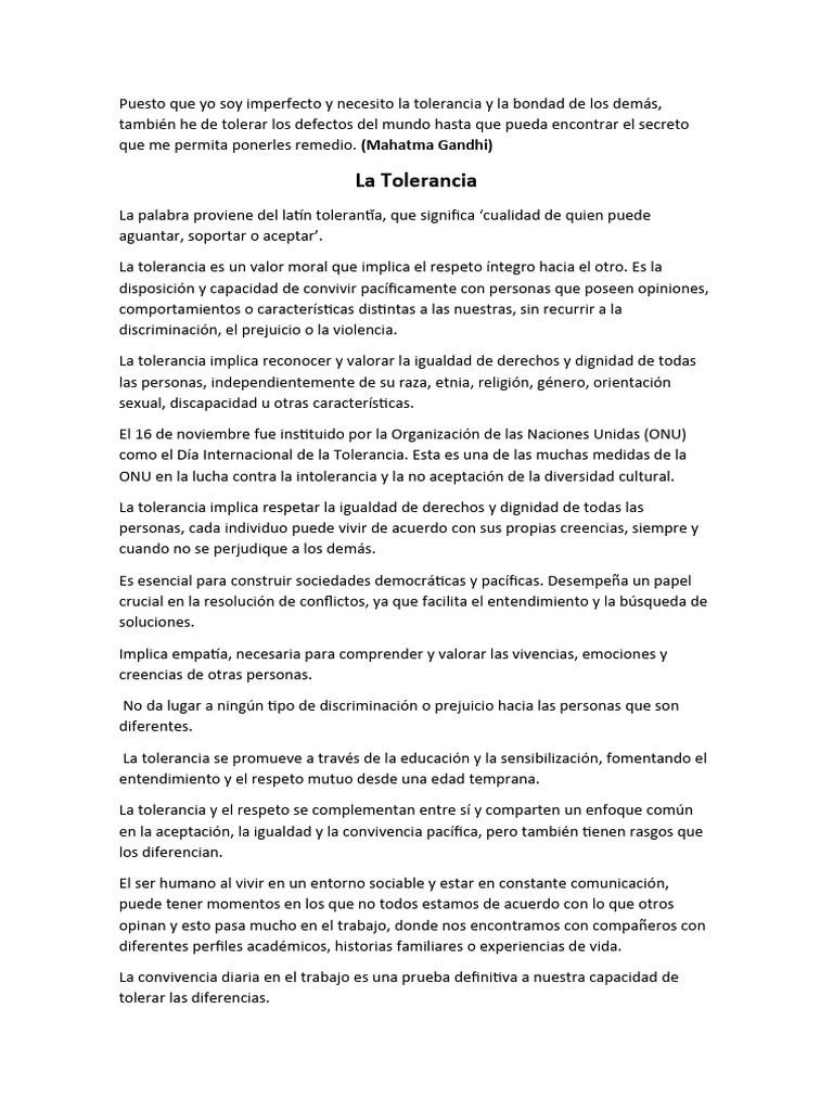 La Importancia de la Tolerancia | PDF | Tolerancia | Discriminación