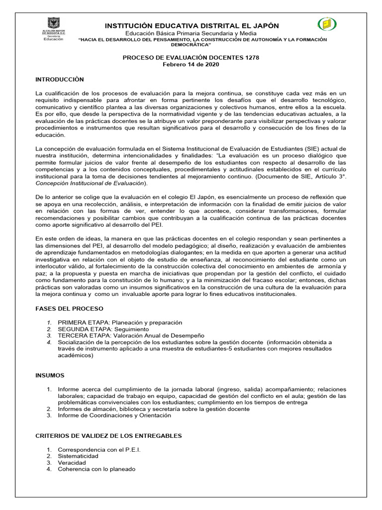 Evaluación Docentes 1278: Proceso y Fases | PDF | Evaluación | Plan de ...
