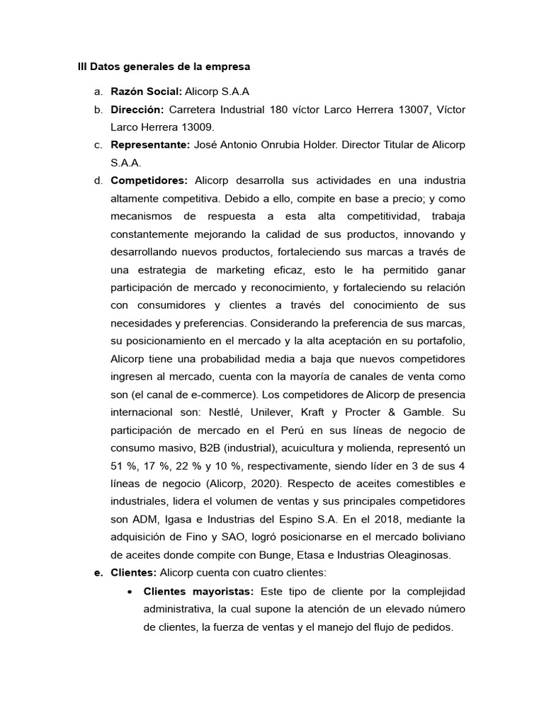 III Datos Generales de La Empresa | PDF | Marketing | Economias
