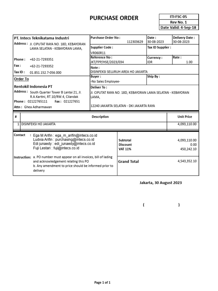 Purchase Order: ITI-FSC-05 Rev No. 1 Date Valid: 4-Sep-18 | PDF ...