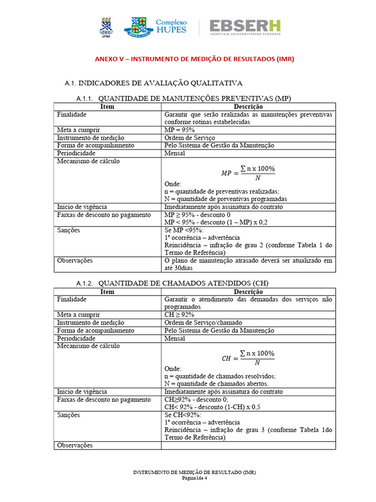 Anexo V - Instrumento de Medição de Resultado - Imr | PDF